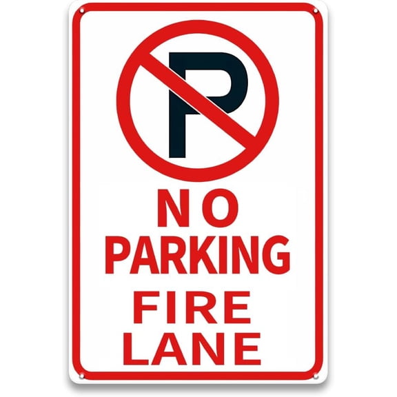 No Parking Fire Lane Sign, 8 x 12 Inch Metal Aluminum, UV Protected Weatherproof for Outdoor Driveway Gate Front Door