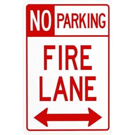 No Parking Fire Lane Sign, With Bidirectional Arrow Metal Warning Signs, Cautions Tin Sign, Posted Signs for Street Business Wall Decor 8 x 12 Inch
