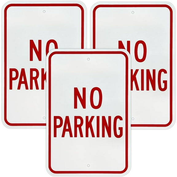 No Parking Metal Reflective Sign, 18 x 12,Rust Free Alodized Aluminum, Pre-punched 3/8" Mounting Holes, Radius Corners (3 Pack)