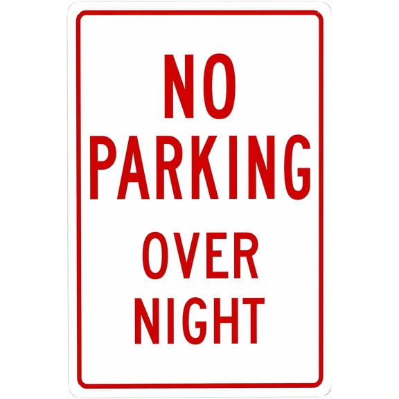 No Parking Overnight Red - 8"x12" Metal Security Tin Warning Sign, Red Overnight Parking Decor for Street Business Home Wall Outdoor