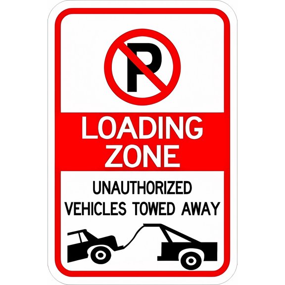 No Parking (Symbol) Loading Zone Tow Away Metal Tin Sign - 8"x12" Caution Safety Warning Sign, Loading Zone Decor for Home Office Work Indoor Outdoor