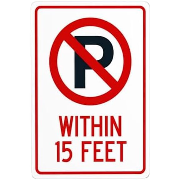 No Parking Symbol Within 15 Feet Metal Warning Signs, Cautions Security Tin Sign, Safety Posted Signs for Street Business Wall Decor 8 x 12 Inch