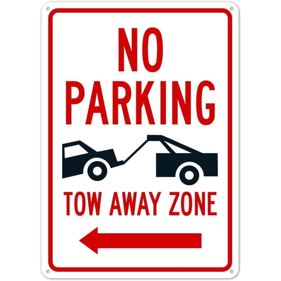 No Parking Tow Away Zone With Left Arrow Sign Metal Sign 12X8 Inches