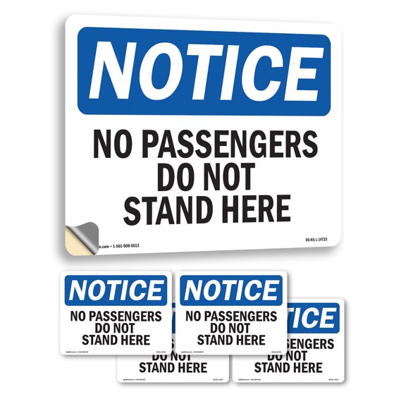 No Passengers Do Not Stand Here OSHA Notice Vinyl Decal Label 5 Inch x 3.5 Inch - 5 Pack