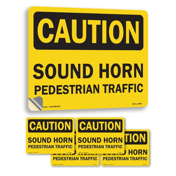No Pedestrian Traffic OSHA Caution Vinyl Decal Label 7 Inch x 5 Inch - 5 Pack