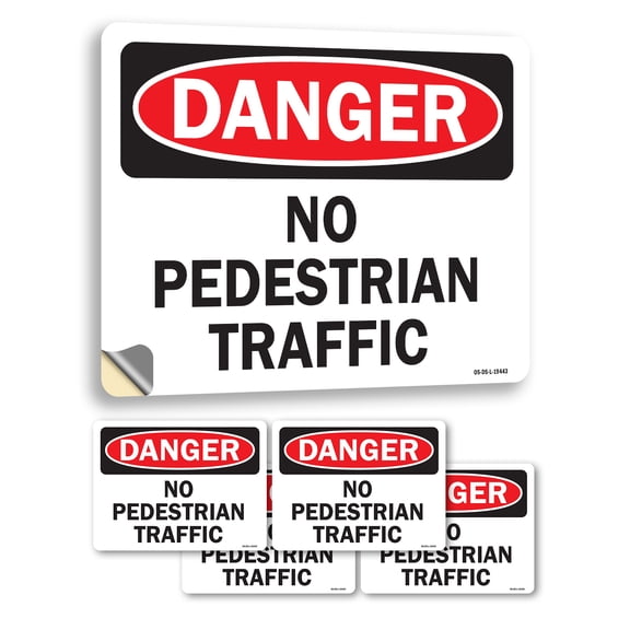 No Pedestrian Traffic OSHA Danger Vinyl Decal Label 5 Inch x 3.5 Inch - 5 Pack