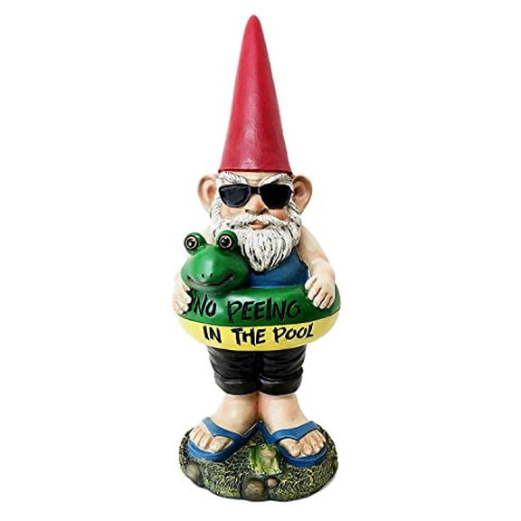 No Peeing In The Pool Gnome Lifeguard With Sunglasses And Float Outdoor Poolside Statue