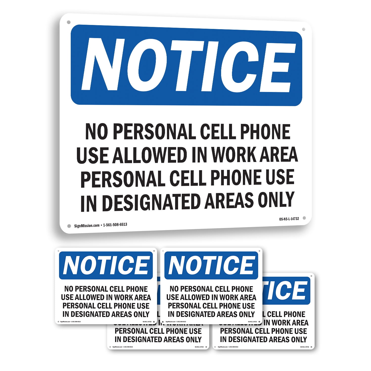 No Personal Cell Phone Use Allowed In Work OSHA Notice Rigid Plastic ...