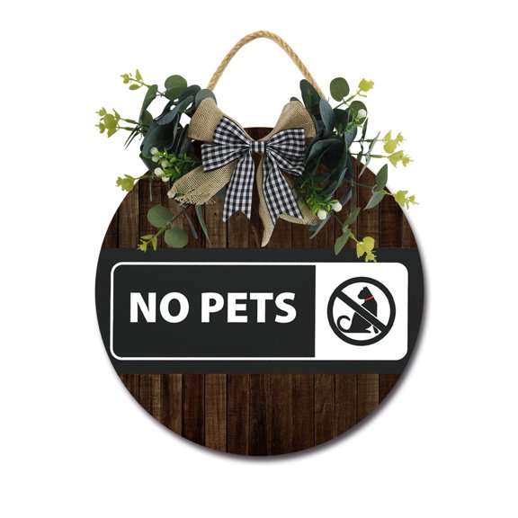 No Pets Sign Farmhouse Wood Sign Front Porch Decor Rustic Wooden Sign Wall Decor Hanging Wooden Decorations with Bow-Knot for Home Porch Wall Door, 11 x 11 inch