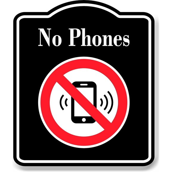 No Phones Symbol BLACK Aluminum Composite Sign, 8.5"x10"
