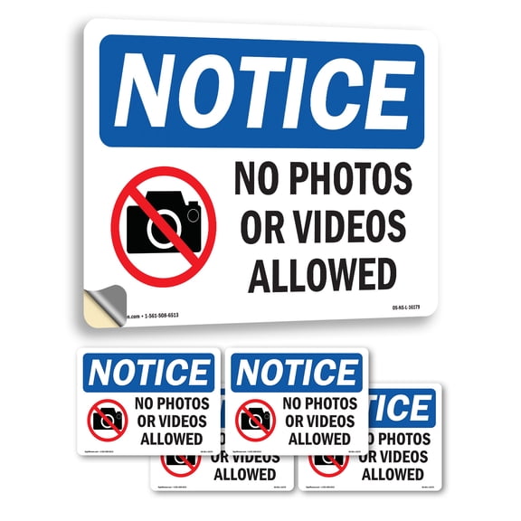No Photos Or Video Allowed OSHA Notice Vinyl Decal Label 5 Inch x 3.5 Inch - 5 Pack
