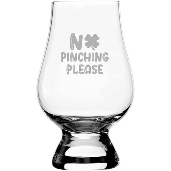 No Pinching Please St Patrick's Day Etched 6.5oz Glencairn Whisky Glass
