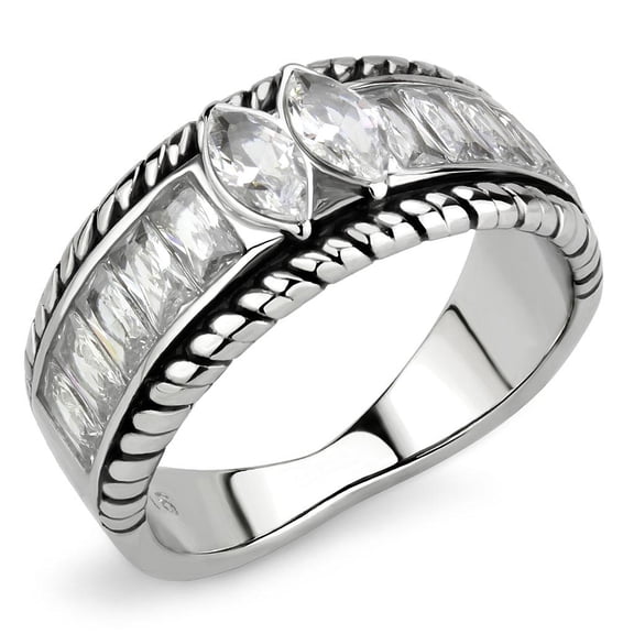 No Plating Stainless Steel Ring with AAA Grade CZ in Clear for Women Boho Theme Clear Stone Color Style TK3606 Size 7