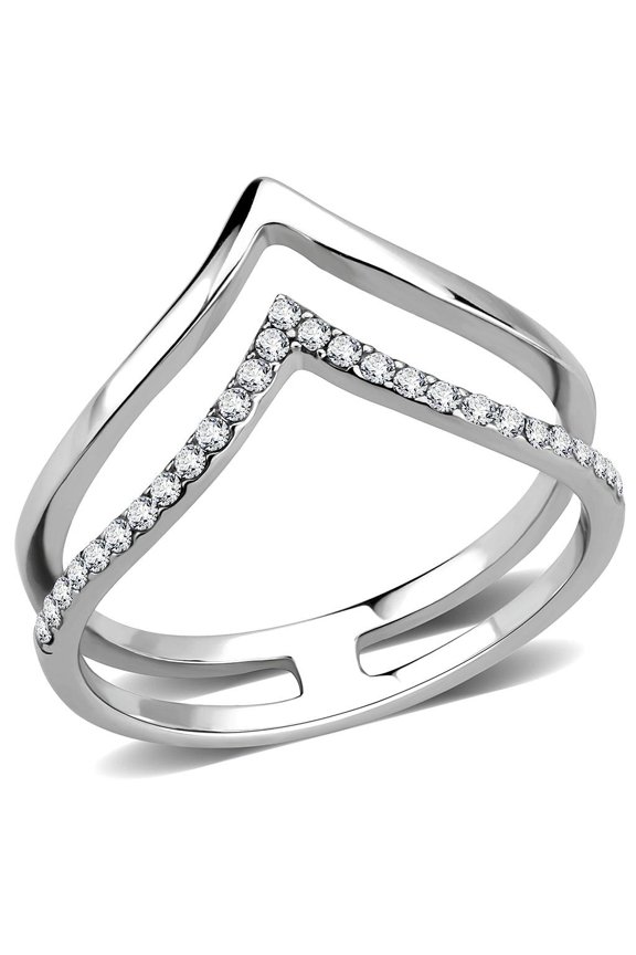 No Plating Stainless Steel Ring with AAA Grade CZ in Clear for Women Style DA308