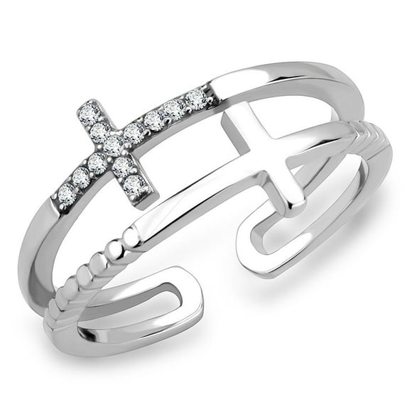 No Plating Stainless Steel Ring with AAA Grade CZ in Clear for Women Style DA319