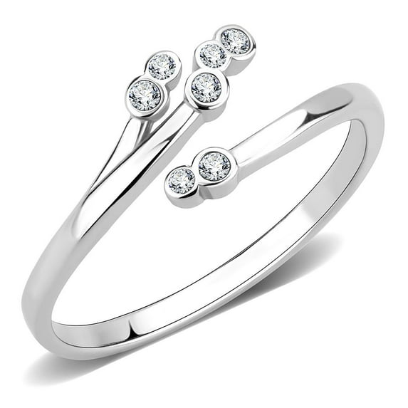 No Plating Stainless Steel Ring with AAA Grade CZ in Clear for Women Clear Stone Color Style TK3570 Size 5