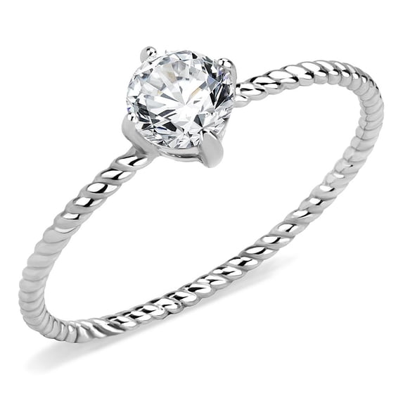 No Plating Stainless Steel Ring with AAA Grade CZ in Clear for Women Clear Stone Color Style TK3604 Size 5