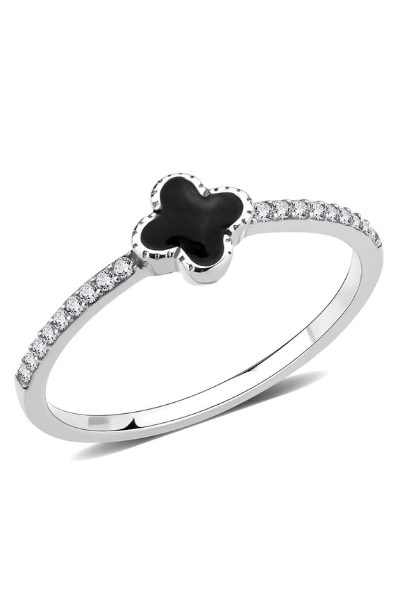 No Plating Stainless Steel Ring with Epoxy in Jet for Women Jet Stone Color Style DA320 Size 9