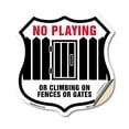 thumbnail image 1 of No Playing or Climbing on Fences or Gates (5 Pack) 6 inch X 6 inch Shield Shaped Heavy Duty 3.2 mil Vinyl Decals Weather Resistant Made in the USA, 1 of 5