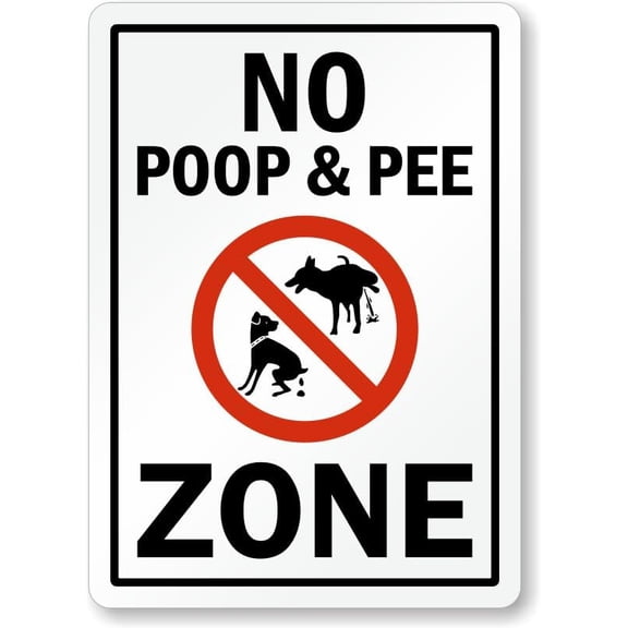 No Poop Zone Sign: No Poop & Pee Zone (with Dog Pooping Graphic) Man Cave Garage Shop Bar Restaurant Home Decor Metal Sign, 12" x 8"