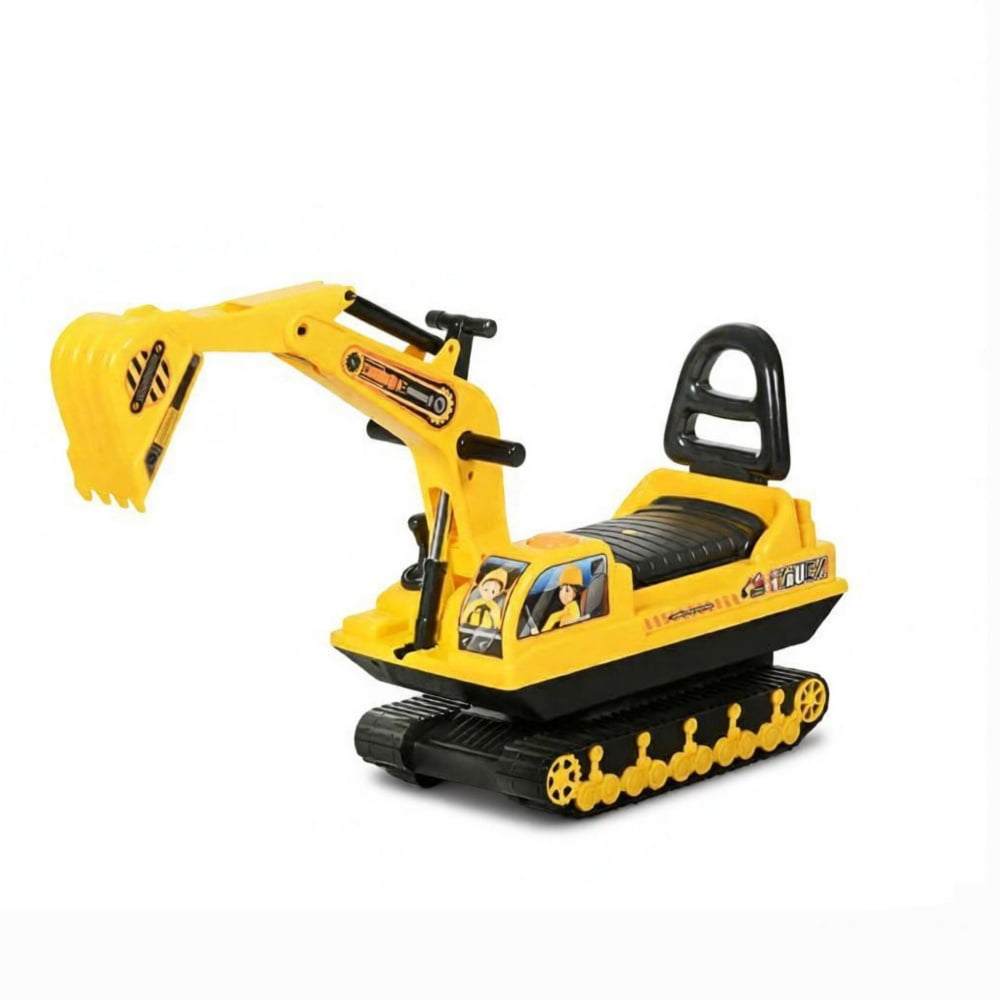 No Power Excavator Toy, Durable Ride On Tractors Digger Movable Scooter Walker, Basket Storage for 18-48 Months, Yellow Black