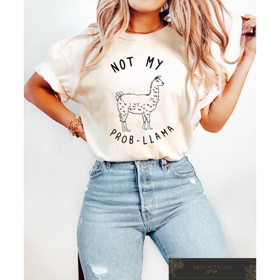 No Prob-llama Tshirt, ous Llama T-shirt, Trendy Gen Z Shirt, Lighthearted Gag Tee, Crewneck, Retro Women, F3576 All Size S-5Xl