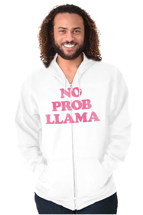 No Problama Llama Alpaca Cute Funny Zip Up Hoodie Men's Women's Brisco Brands X
