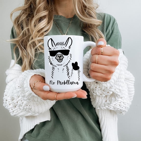 No Probllama Coffee Mug: Peace Llama Design, Animal Lover Gift
