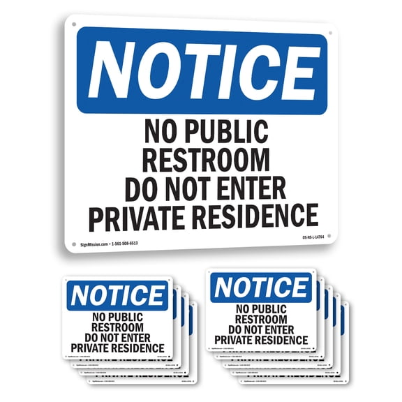 No Public Restroom Do Not Enter Private Residence OSHA Notice Aluminum Sign 10 Inch x 7 Inch - 10 Pack