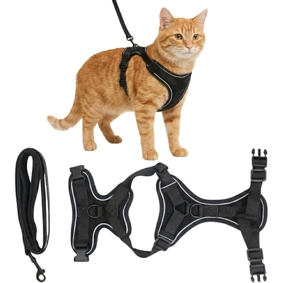 No-Pull Cat Harness and Leash Set for Medium Cats Adjustable Reflective Soft Padded Walking Vest for Training, Travel, and Outdoor Use, Large