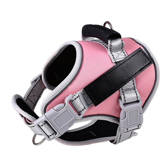 No-Pull Dog Harness with 4 Free Tags/Patches, Reflective Dog Vest with Handle, Breathable Adjustable Pet Harness for Outdoor Walking - No More Pulling,Tugging or Choking (Pink, L)