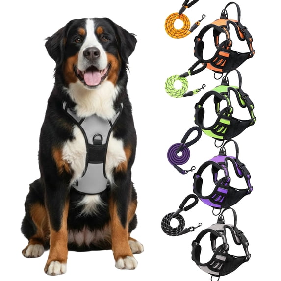 No Pull Dog Harness - Adjustable Pet Vest for Small to Large Dogs, Soft Padded with Handle & Breathable Mesh, Gray M