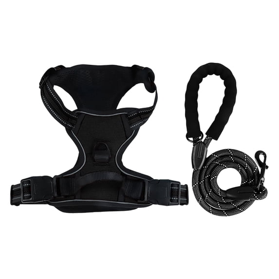 No Pull Dog Harness, Adjustable Reflective Front Clip Pet Vest with Easy Control Handle Black L