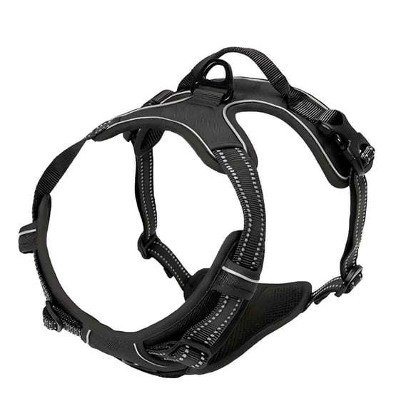 Dog Harness, Adjustable Soft Padded Vest with 2 Leash Clips, Reflective, 2 Pack, Black, M
