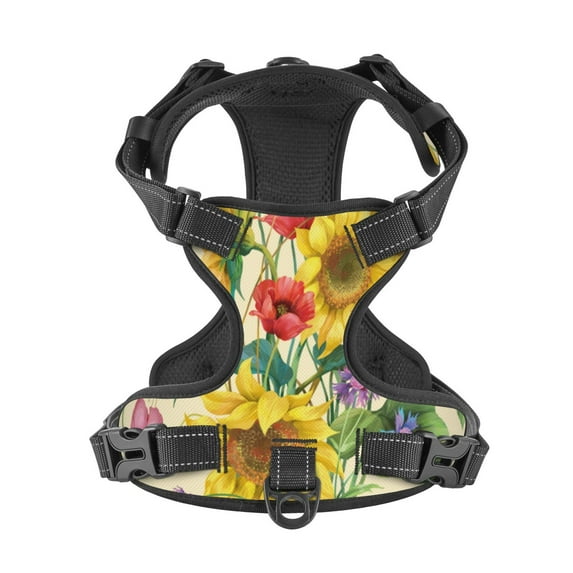 No Pull Dog Harness For Dogs Easy Walk Dog Vest Adjustable Collars Harnesses & Leashes Set Breathable Oxford Outdoor Walking Safety Reflective Strip Sunflower Cornflower Poppy Beige