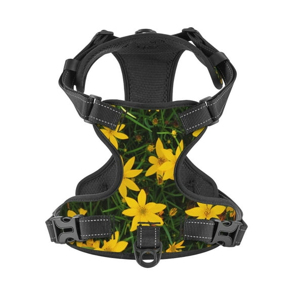 No Pull Dog Harness For Dogs Easy Walk Dog Vest Adjustable Collars Harnesses & Leashes Set Breathable Oxford Outdoor Walking Safety Reflective Strip Thread Leaf Coreopsis Flowers