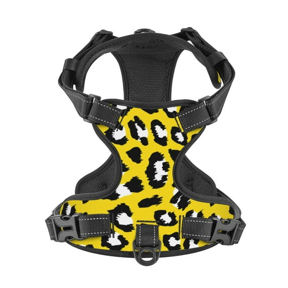No Pull Dog Harness For Dogs Easy Walk Dog Vest Adjustable Collars Harnesses & Leashes Set Breathable Oxford Outdoor Walking Safety Reflective Strip Yellow Leopard Print