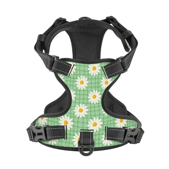 No Pull Dog Harness For Large Dogs Easy Walk Dog Vest Adjustable Collars Harnesses & Leashes Set Breathable Oxford Outdoor Walking Safety Reflective Strip Daisy Green