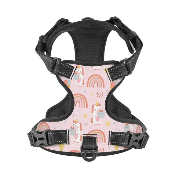No Pull Dog Harness For Large Dogs Easy Walk Dog Vest Adjustable Collars Harnesses & Leashes Set Breathable Oxford Outdoor Walking Safety Reflective Strip Cute Unicorns Pink Rainbow