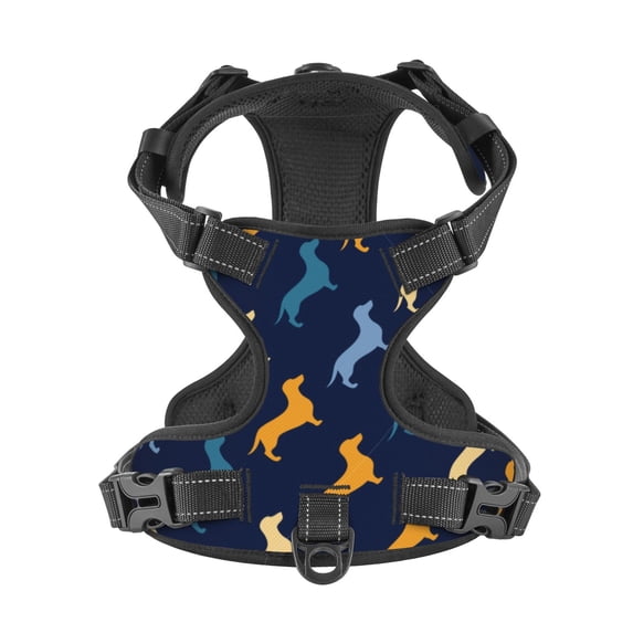 No Pull Dog Harness For Large Dogs Easy Walk Dog Vest Adjustable Collars Harnesses & Leashes Set Breathable Oxford Outdoor Walking Safety Reflective Strip Dachshund Print