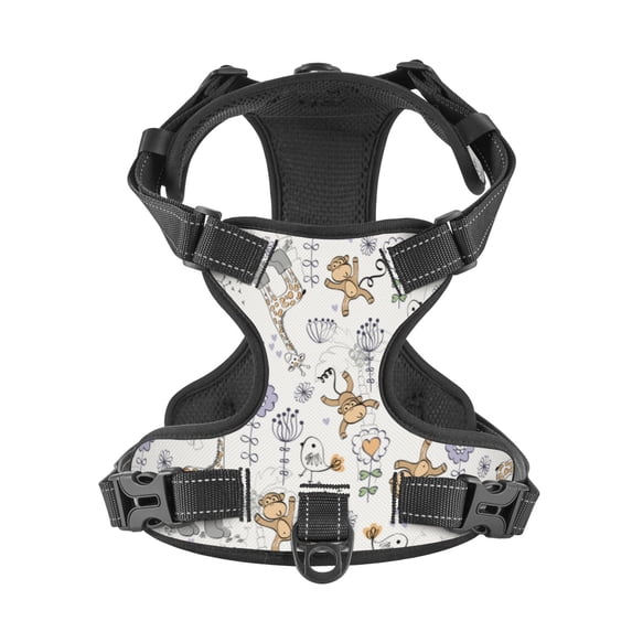 No Pull Dog Harness For Medium Dogs Easy Walk Dog Vest Adjustable Collars Harnesses & Leashes Set Breathable Oxford Outdoor Walking Safety Reflective Strip Cute Babies Child Doodle Pattern