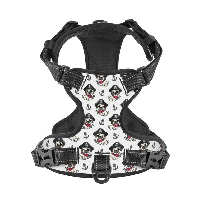 No Pull Dog Harness For Medium Dogs Easy Walk Dog Vest Adjustable Collars Harnesses & Leashes Set Breathable Oxford Outdoor Walking Safety Reflective Strip French Bulldog Pirate Dog