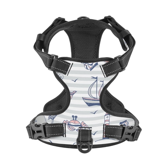 No Pull Dog Harness For Medium Dogs Easy Walk Dog Vest Adjustable Collars Harnesses & Leashes Set Breathable Oxford Outdoor Walking Safety Reflective Strip Marine Theme Striped
