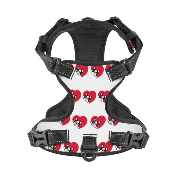 No Pull Dog Harness For Medium Dogs Easy Walk Dog Vest Adjustable Collars Harnesses & Leashes Set Breathable Oxford Outdoor Walking Safety Reflective Strip Heart Shaped French Bulldog Smile