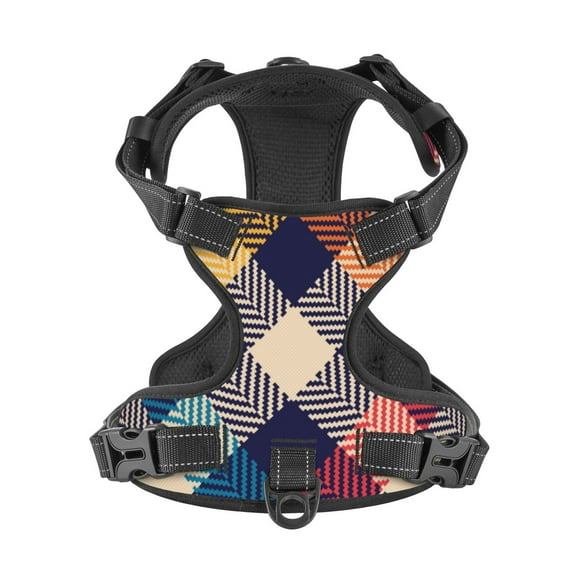 No Pull Dog Harness For Medium Dogs Easy Walk Dog Vest Adjustable Collars Harnesses & Leashes Set Breathable Oxford Outdoor Walking Safety Reflective Strip Gingham Check Plaid Pattern Prints