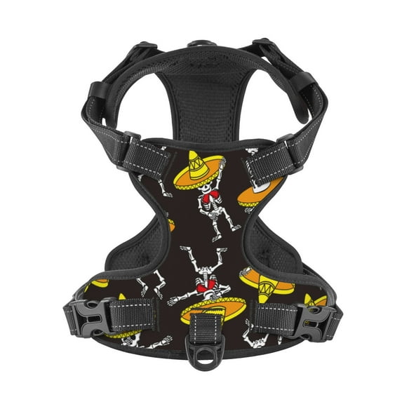 No Pull Dog Harness For Medium Dogs Easy Walk Dog Vest Adjustable Collars Harnesses & Leashes Set Breathable Oxford Outdoor Walking Safety Reflective Strip Skeleton Dancing Hiphop Sombrero