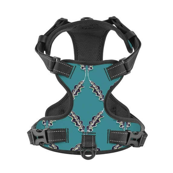 No Pull Dog Harness For Medium Dogs Easy Walk Dog Vest Adjustable Collars Harnesses & Leashes Set Breathable Oxford Outdoor Walking Safety Reflective Strip Leafy Trellis On Teal