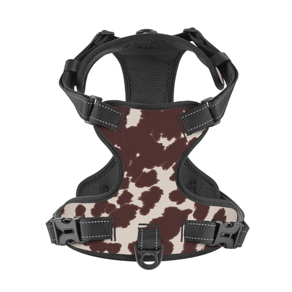 No Pull Dog Harness For Medium Dogs Easy Walk Dog Vest Adjustable Collars Harnesses & Leashes Set Breathable Oxford Outdoor Walking Safety Reflective Strip Cow Textured Print Brown