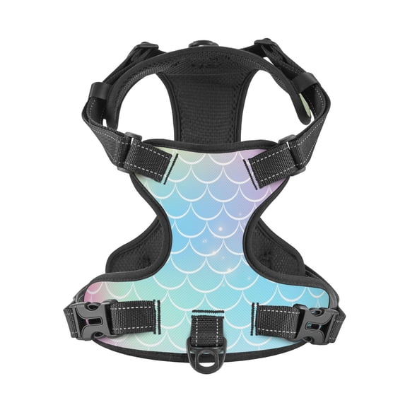 No Pull Dog Harness For Medium Dogs Easy Walk Dog Vest Adjustable Collars Harnesses & Leashes Set Breathable Oxford Outdoor Walking Safety Reflective Strip Mermaid Scales