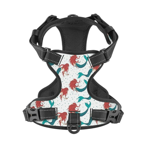 No Pull Dog Harness For Small Dogs Easy Walk Dog Vest Adjustable Collars Harnesses & Leashes Set Breathable Oxford Outdoor Walking Safety Reflective Strip Beautiful Red Haired Mermaids